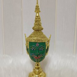 หัวโขน พระราม ขนาดกลาง 4 นิ้ว เกรดพรีเมี่ยม พร้อมฐานปิดทอง
