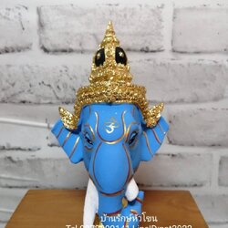 พระพิฆเนศ (สีฟ้า) ขนาดกลาง 4 นิ้ว พร้อมฐานทอง