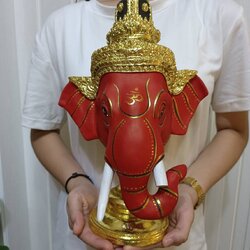 เศียรครู พระพิฆเนศ (สีแดง) ขนาดผลส้มโอ พร้อมฐานปิดทอง