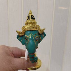 พระพิฆเนศ ขนาดจิ๋ว ขนาดตั้งหน้ารถ พร้อมฐานปิดทอง (สีเขียว)