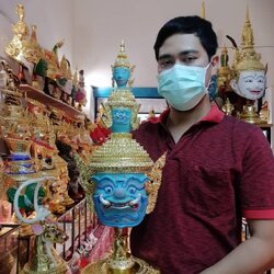 ทศกัณฐ์ ขนาดผลส้มโอ (เกรดพรีเมี่ยม) พร้อมฐานปิดทองประดับเพชร