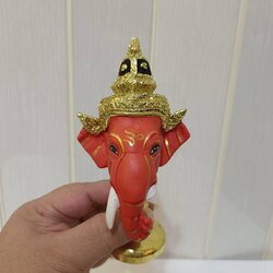 พระพิฆเนศ ขนาดจิ๋ว ขนาดตั้งหน้ารถ พร้อมฐานปิดทอง (สีส้ม)