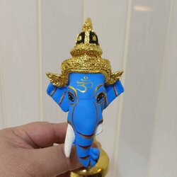 พระพิฆเนศ ขนาดจิ๋ว ขนาดตั้งหน้ารถ พร้อมฐานปิดทอง (สีฟ้า)