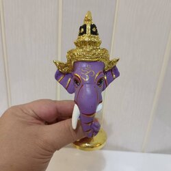 พระพิฆเนศ ขนาดจิ๋ว ขนาดตั้งหน้ารถ พร้อมฐานปิดทอง (สีม่วง)