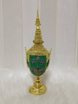 หัวโขน พระราม ขนาดกลาง 4 นิ้ว เกรดพรีเมี่ยม พร้อมฐานปิดทอง