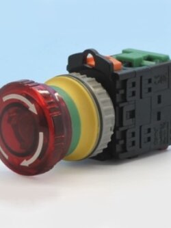 ปุ่มกดมีไฟ สีแดง Illuminated Push Button Switch 1NO รู 30 mm ไฟ 12V AC/DC