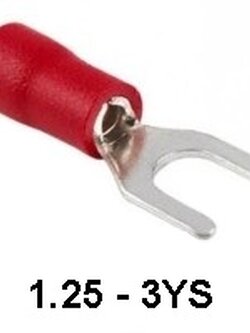 หางปลา แฉกหุ้ม VF1.25 - 3YS RED KENION ( 100 ชิ้น / 1 ถุง ) ใช้กับสายเบอร์ 0.5 - 1.5