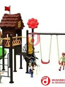 เครื่องเล่นสนาม ชุดwood house slide swing