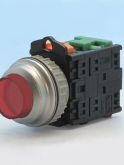 ปุ่มกดมีไฟ สีแดง Illuminated Push Button Switch 1NO+1NC รู 30 mm ไฟ 12V AC/DC