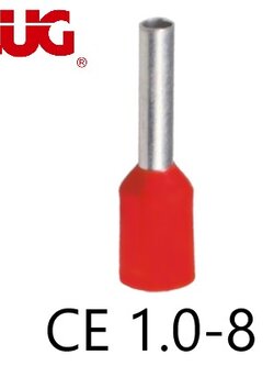 ข้อต่อย้ำปลายสาย แบบเดี่ยวหุ้ม สีแดง CE1.0-8 TLUG ใช้กับสายไฟ 1.0sq.mm (100 ชิ้น/ห่อ)