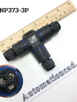 ข้อต่อสายไฟกันน้ำ แบบตัว T ใช้กับสายไฟฟ้า ขนาด 0.3 ถึง 1.5 mm² 3 เส้น แบบขันน็อต