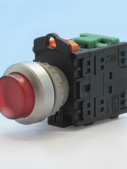 ปุ่มกดมีไฟ สีแดง Illuminated Push Button Switch 1NO+1NC รู 22 mm ไฟ 12V AC/DC