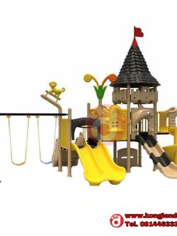 เครื่องเล่นสนาม ชุดปราสาทสามสไลด์พร้อมชิงช้า