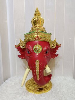 เศียรครู พระพิฆเนศ ขนาดครอบ เกรดพรีเมี่ยม พร้อมฐานไม้อัดสีแดง