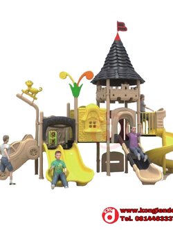 เครื่องเล่นสนาม ชุดปราสาทสามสไลด์บันไดรถ