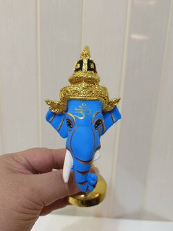 พระพิฆเนศ ขนาดจิ๋ว ขนาดตั้งหน้ารถ พร้อมฐานปิดทอง (สีฟ้า)