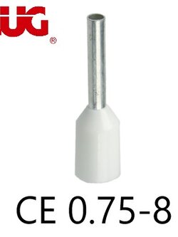 ข้อต่อย้ำปลายสาย แบบเดี่ยวหุ้ม สีขาว CE0.75-8 TLUG ใช้กับสายไฟ 0.75sq.mm (100 ชิ้น/ห่อ)