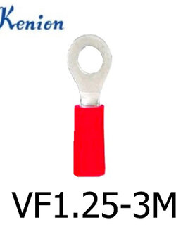 หางปลากลมหุ้ม สีแดง VF1.25-3M KENION ใช้กับสาย 0.5sq.mm