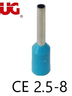 ข้อต่อย้ำปลายสาย แบบเดี่ยวหุ้ม สีฟ้า CE2.5-8 TLUG ใช้กับสายไฟ 2.5sq.mm (100 ชิ้น/ห่อ)