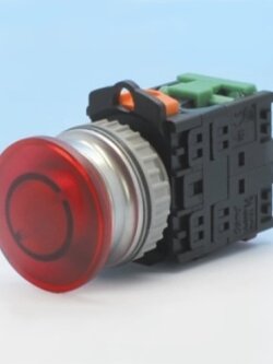 ปุ่มกดมีไฟ สีแดง Illuminated Push Button Switch 1NO รู 30 mm ไฟ 12V AC/DC