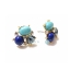 ER034 ต่างหูวินเทจขนาดเล็ก 1.5 cm แฮนด์เมด แต่งเทอร์คอยซ์ #Turquoise หินสีน้ำเงินและคริสตัลสีฟ้าน้ำทะเล Swarovski งานเก๋ๆ ดูดี #MadeinKorea