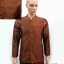 เสื้อคอพระราชทานชายไหมแพรทิพย์ เสื้อชายไหมแพรทิพย์คอพระราชทานสีเลือดนก สูทผ้าไทยชายสีเลือดนก เสื้อผ้าไทยสีเลือดนก น้ำตาล