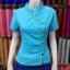 เสื้อผ้าไทยสีฟ้า เสื้อผ้าฝ้าย เสื้อใส่ผ้าซิ่น เสื้อผ้าฝ้ายสีฟ้าคอจีนกระดุมเฉียง